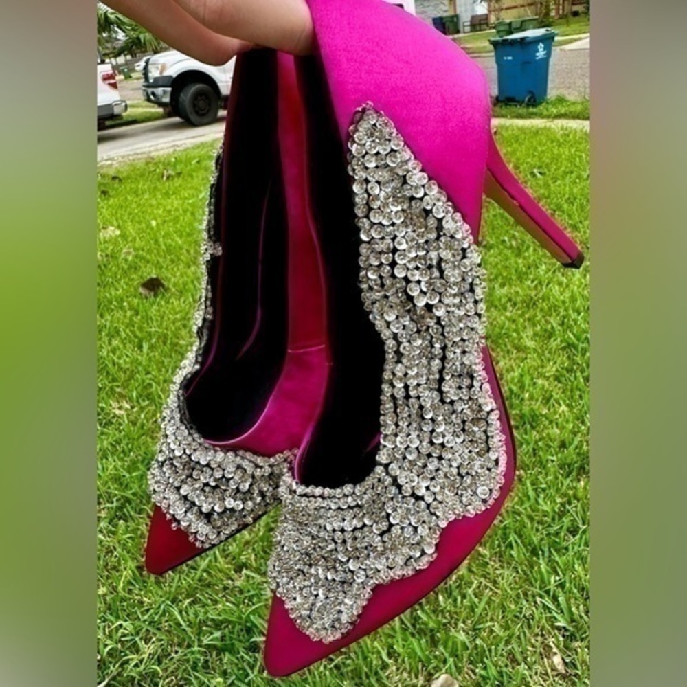 Gianni Bini Crystino Satin Sequin Pink Heel - Picture 12 of 16